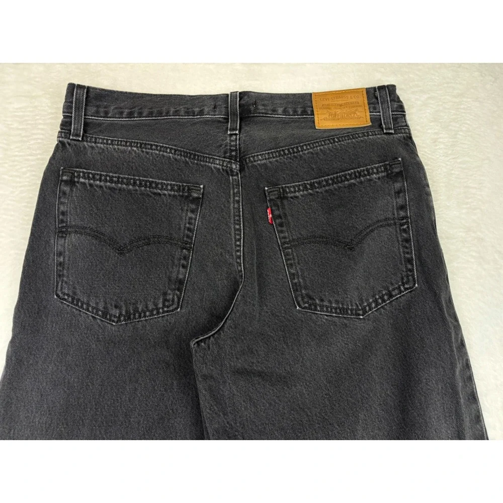 Levis Premium Baggy Dad Mens 29x32 Jeans Washed Fuzzy Black Faded Denim Wide Fit